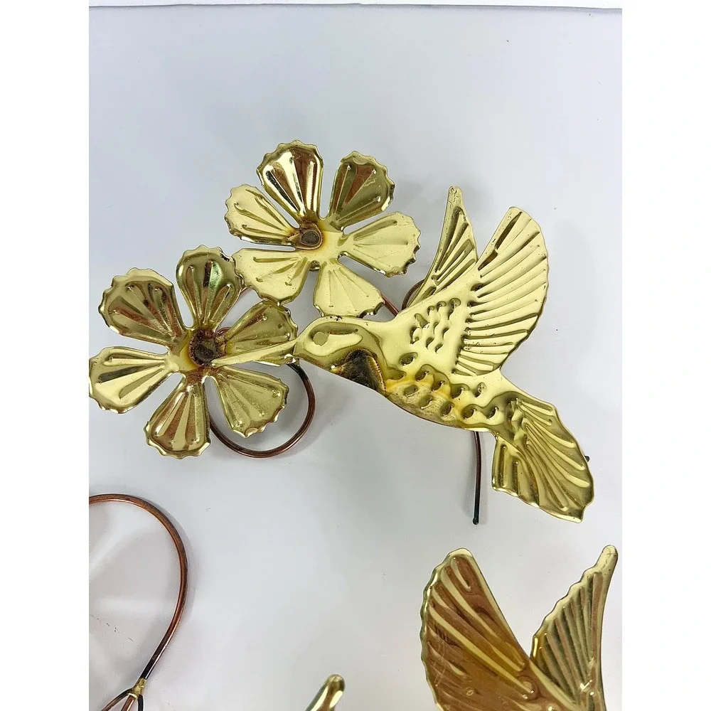 Vintage Metal Art Hummingbirds Set of Three Gold Tone Wall Decor Homco 80s/90s